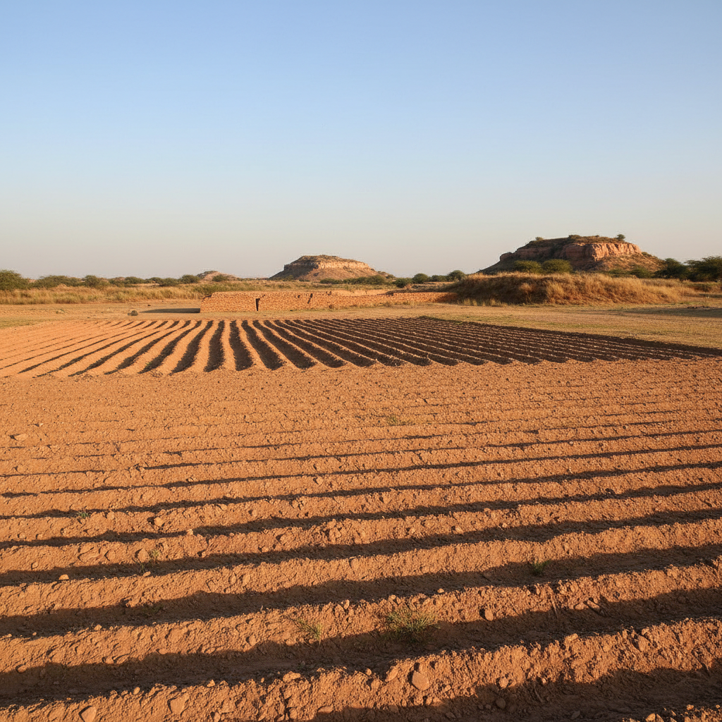 Plowed fields evidence of agriculture