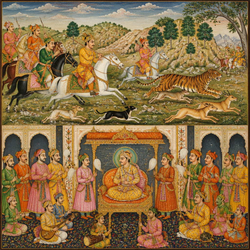 Hunting scenes and courtly illustrations