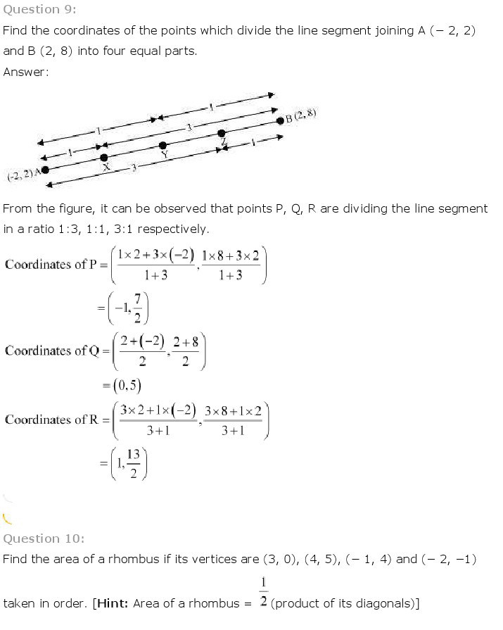 assignment of coordinate geometry class 10