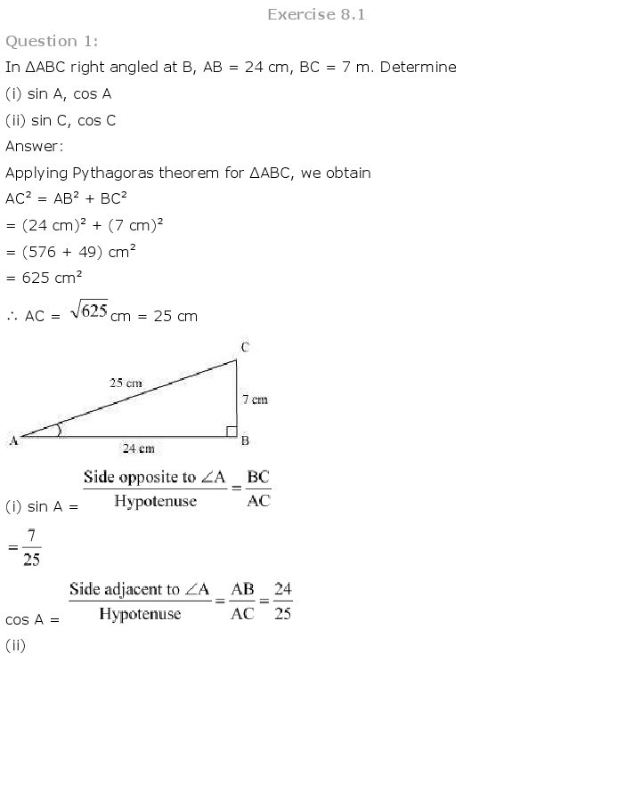 10th, Maths, Introduction to Trigonometry 1