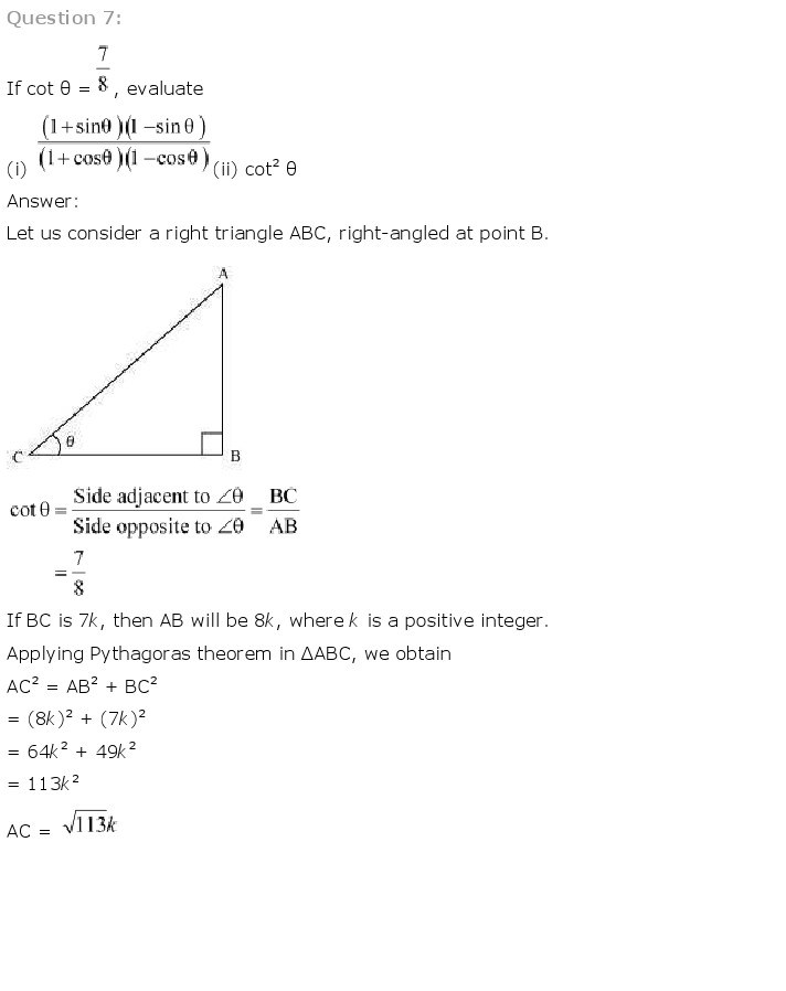 10th, Maths, Introduction to Trigonometry 10