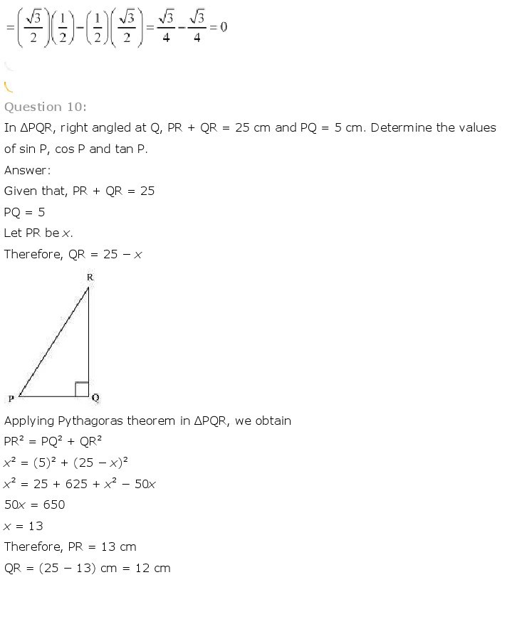 10th, Maths, Introduction to Trigonometry 15
