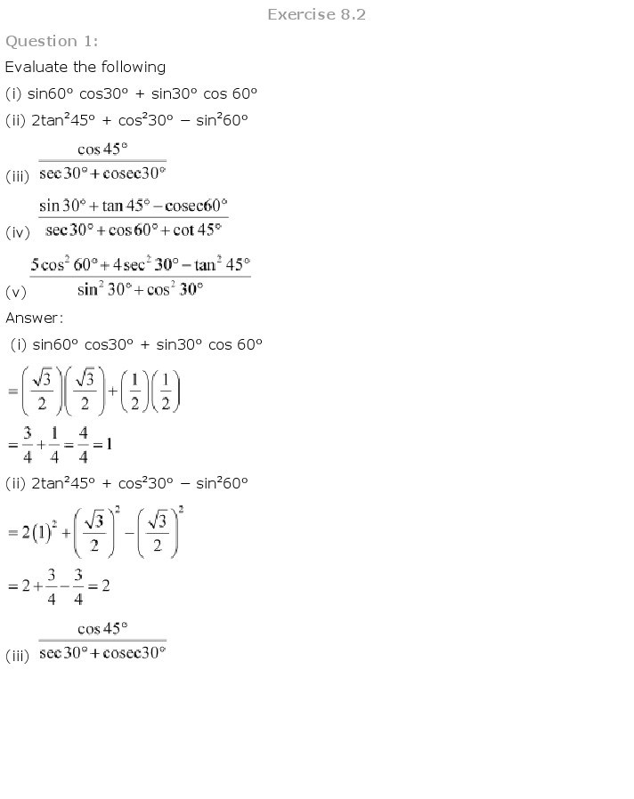 10th, Maths, Introduction to Trigonometry 20