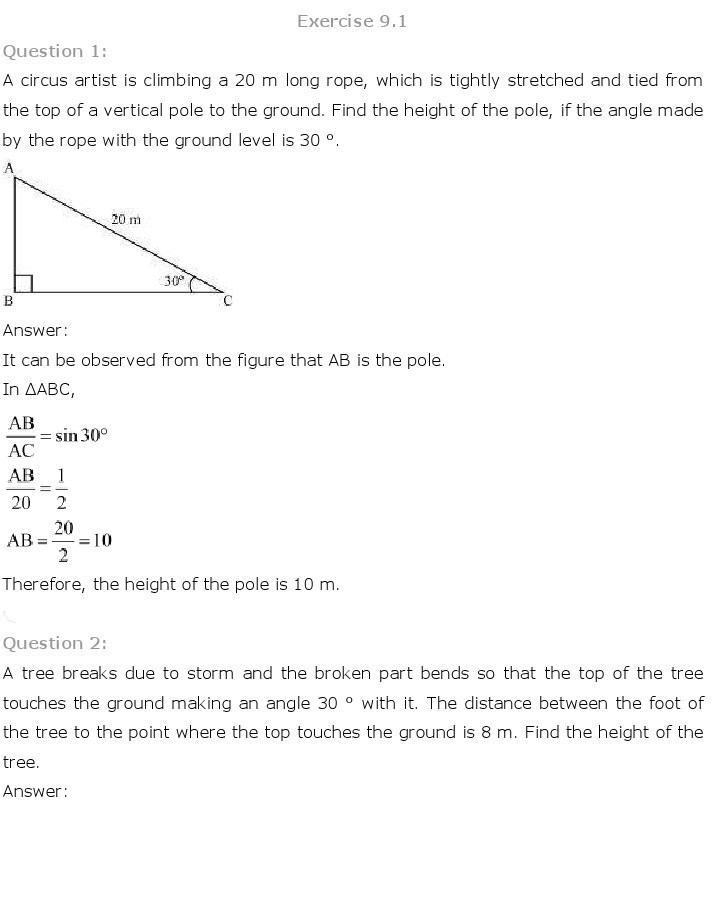 10th, Maths, Some Applications of Trigonometry 1