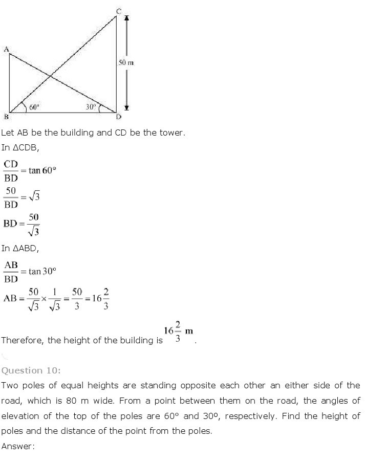 10th, Maths, Some Applications of Trigonometry 10