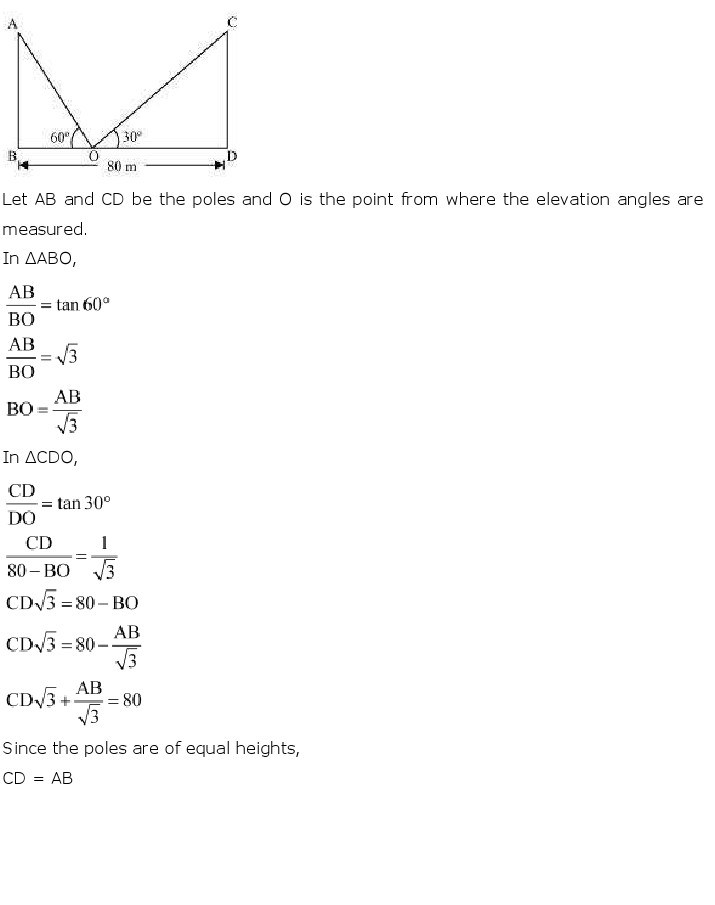 class 10 some applications of trigonometry exercise 12.1 solutions