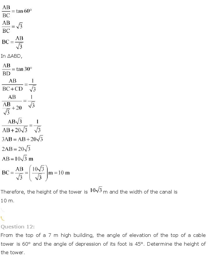 10th, Maths, Some Applications of Trigonometry 14