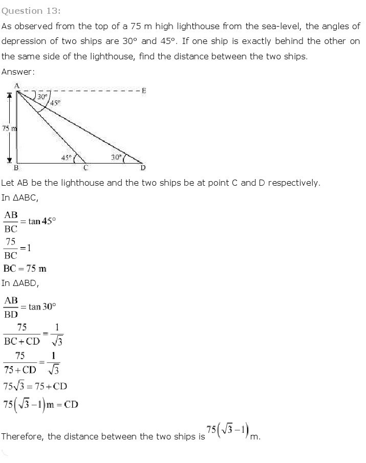 10th, Maths, Some Applications of Trigonometry 15