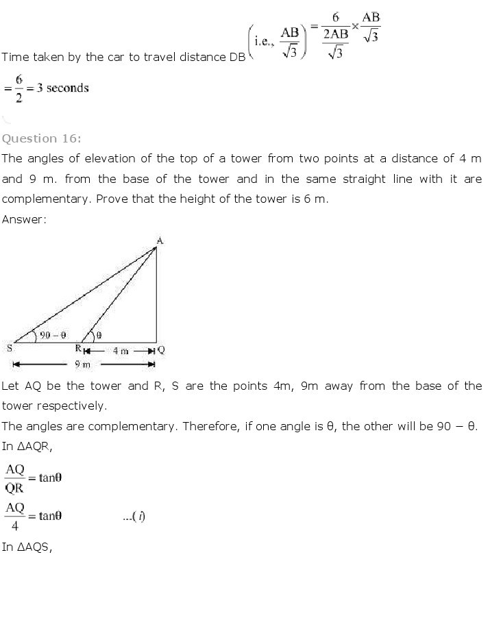 10th, Maths, Some Applications of Trigonometry 19