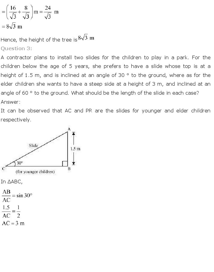 10th, Maths, Some Applications of Trigonometry 3