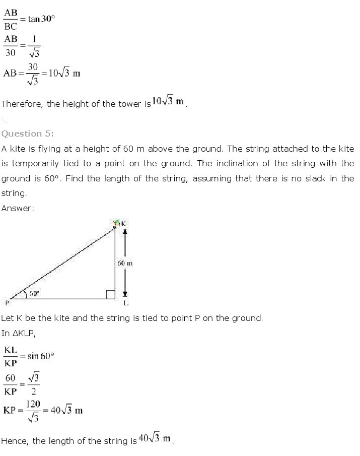 10th, Maths, Some Applications of Trigonometry 5