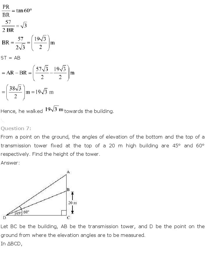 10th, Maths, Some Applications of Trigonometry 7