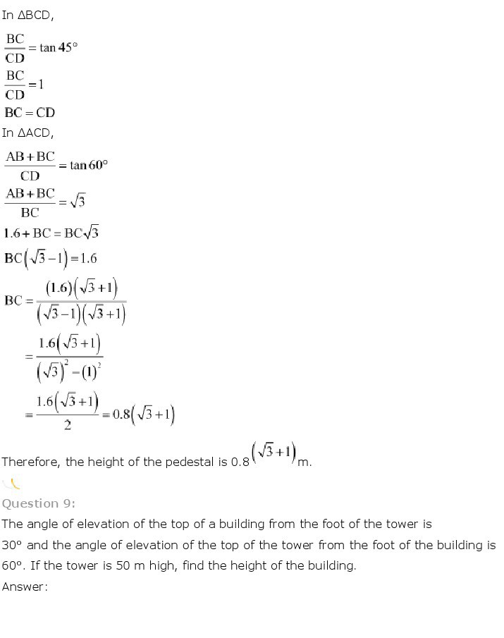 10th, Maths, Some Applications of Trigonometry 9