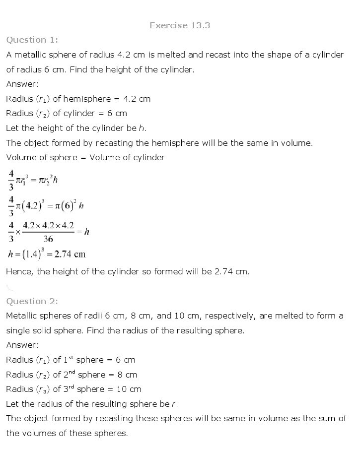 10th, Maths, Surface Areas & Volumes 19