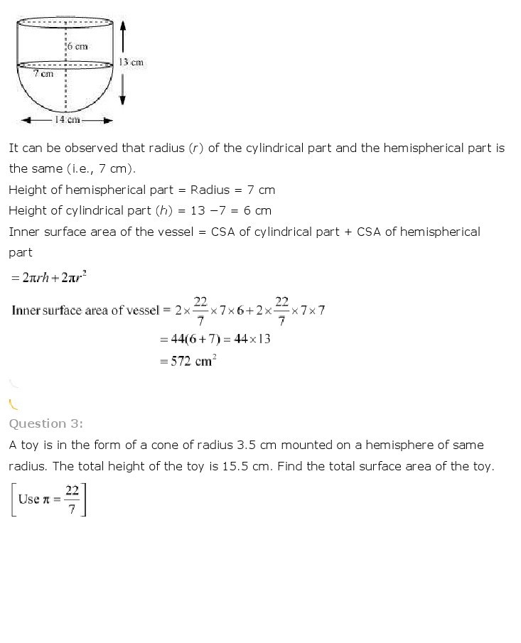 10th, Maths, Surface Areas & Volumes 2