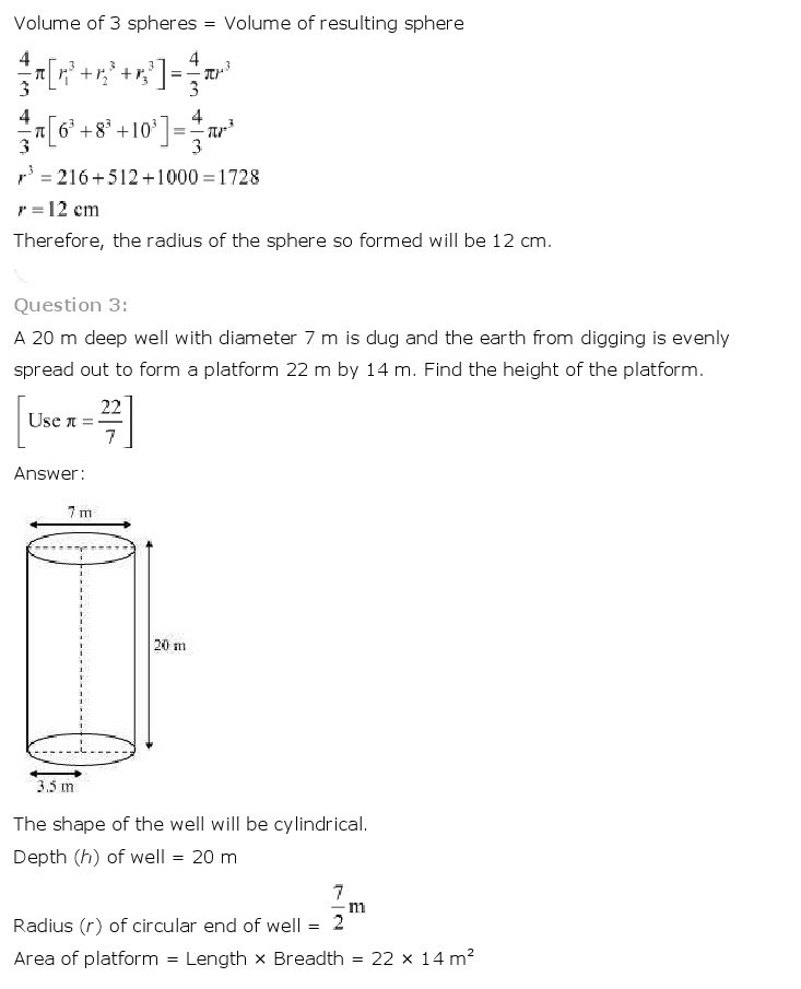 10th, Maths, Surface Areas & Volumes 20