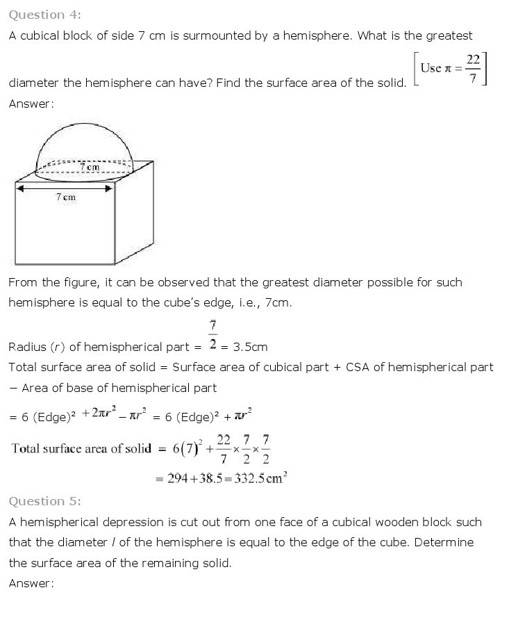 10th, Maths, Surface Areas & Volumes 4