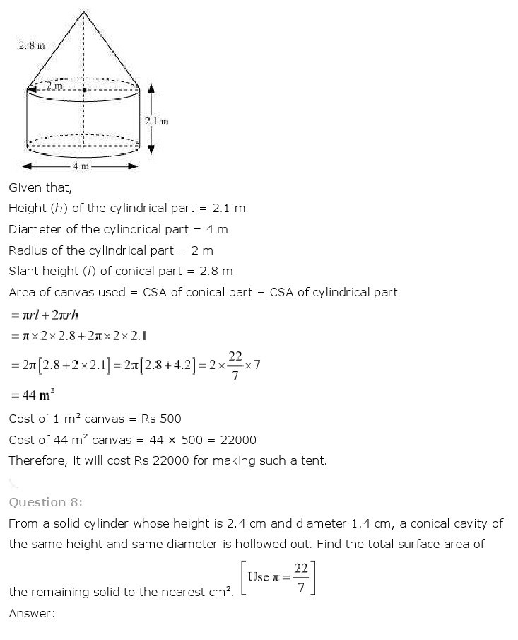 10th, Maths, Surface Areas & Volumes 7