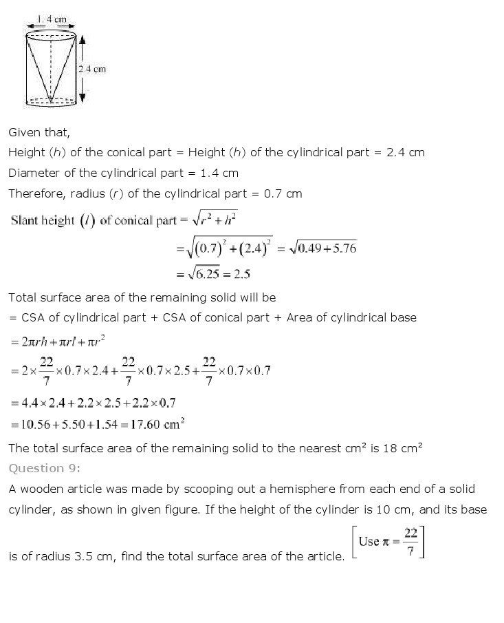 10th, Maths, Surface Areas & Volumes 8