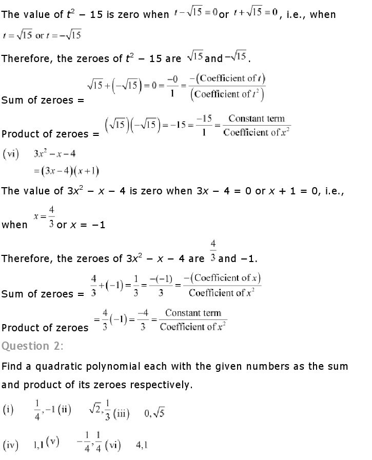 maths assignment for class 10 polynomials