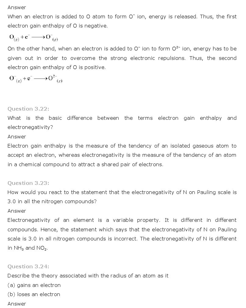 11th, Chemistry, Classification of Elements & Periodicity in Properties 11