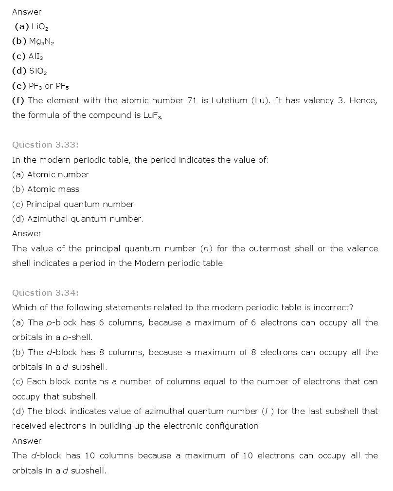 11th, Chemistry, Classification of Elements & Periodicity in Properties 17