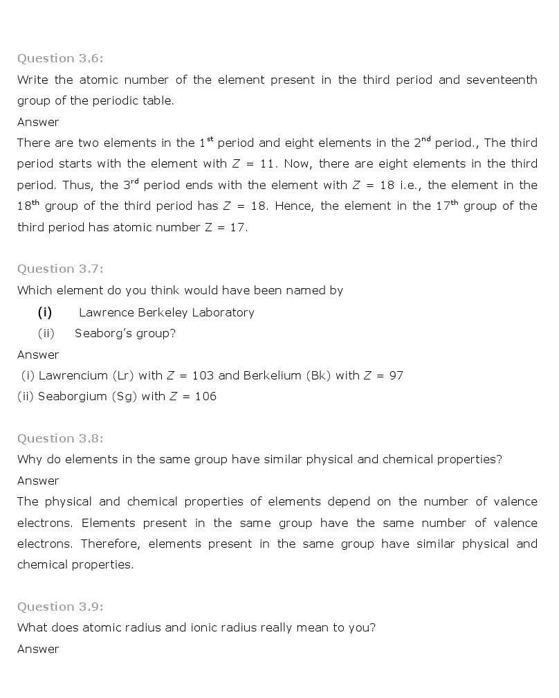 11th, Chemistry, Classification of Elements & Periodicity in Properties 3