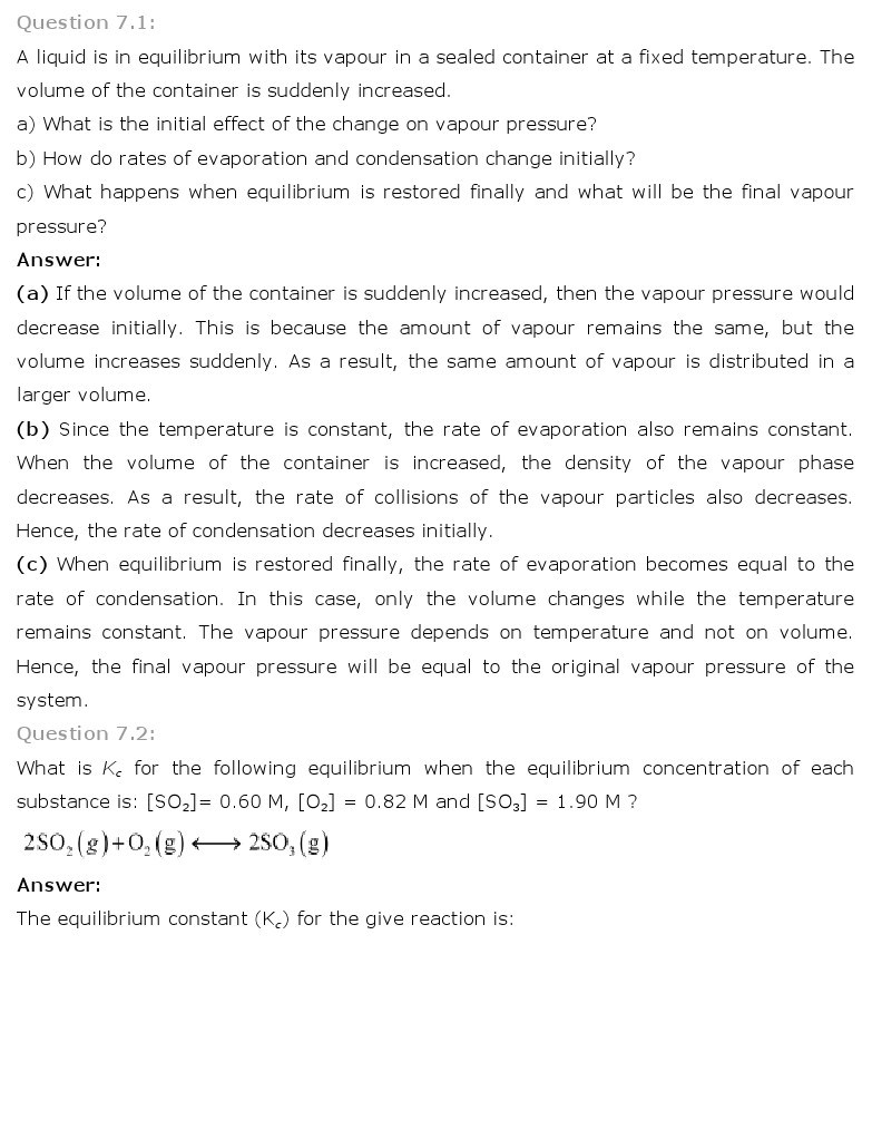 11th, Chemistry, Equilibrium 1