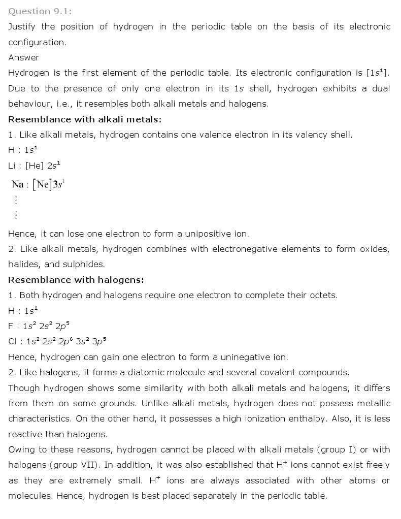 11th, Chemistry, Hydrogen 1