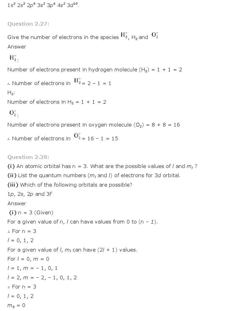 11th, Chemistry, Structure of Atom 20