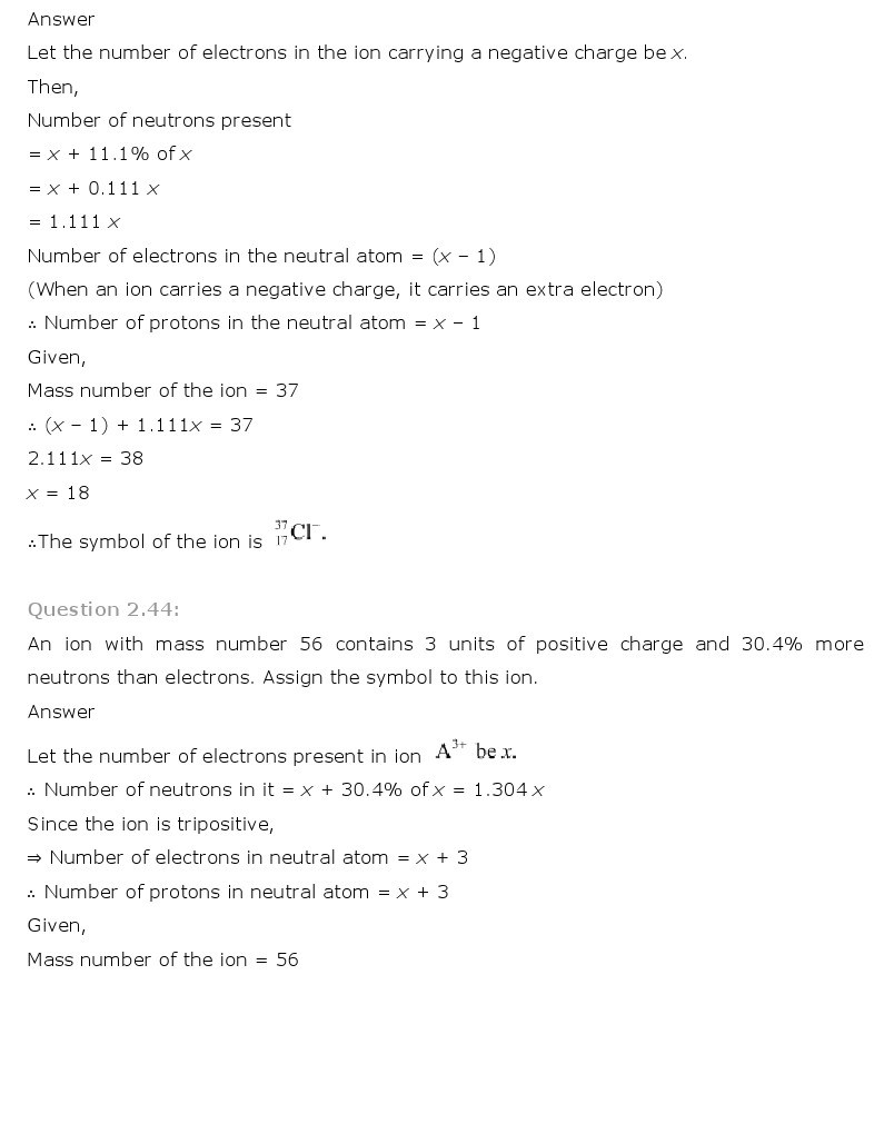 11th, Chemistry, Structure of Atom 30