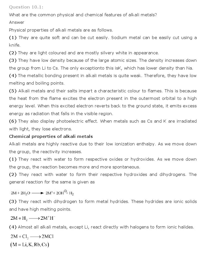 11th, Chemistry, The s- Block Elements 1