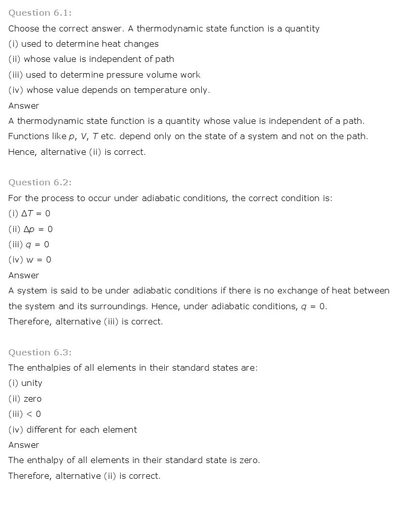 11th, Chemistry, Thermodynamics 1