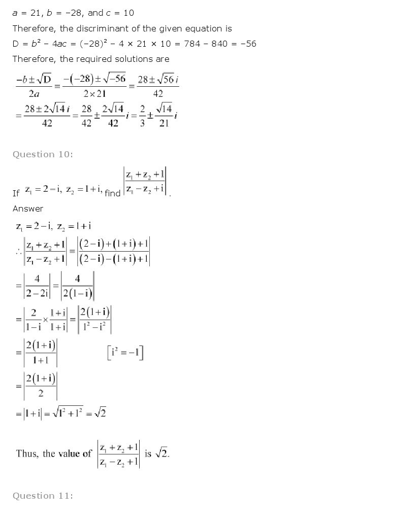 11th, Maths, Complex Numbers & Quadratic Equations 26