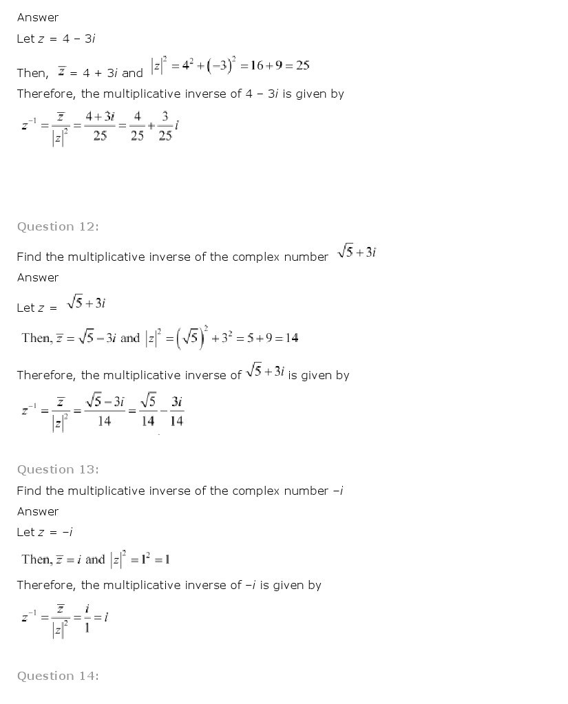 complex numbers and quadratic equations class 11 solutions