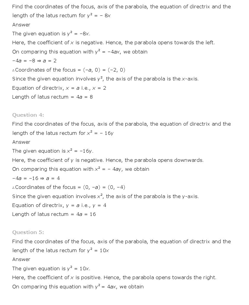 11th, Maths, Conic Sections 11