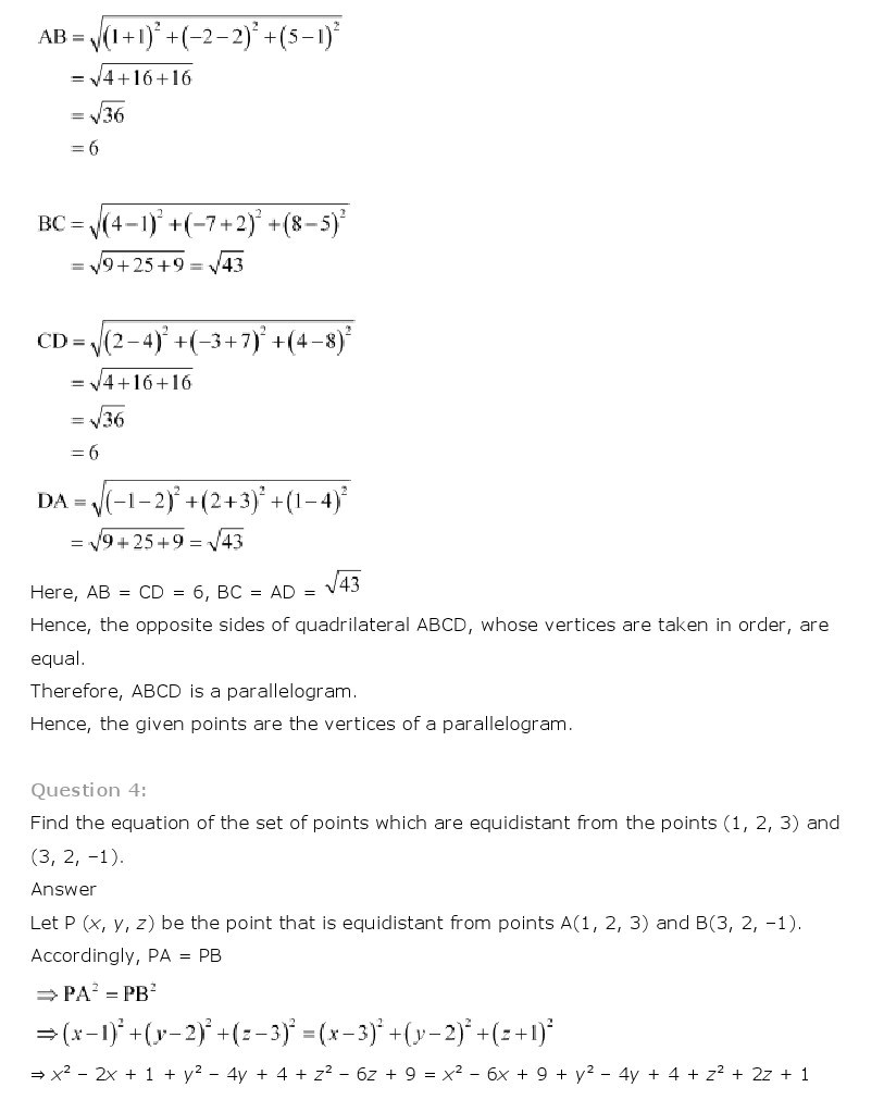 11th, Maths, Introduction to 3 Dimensional Geometry 7