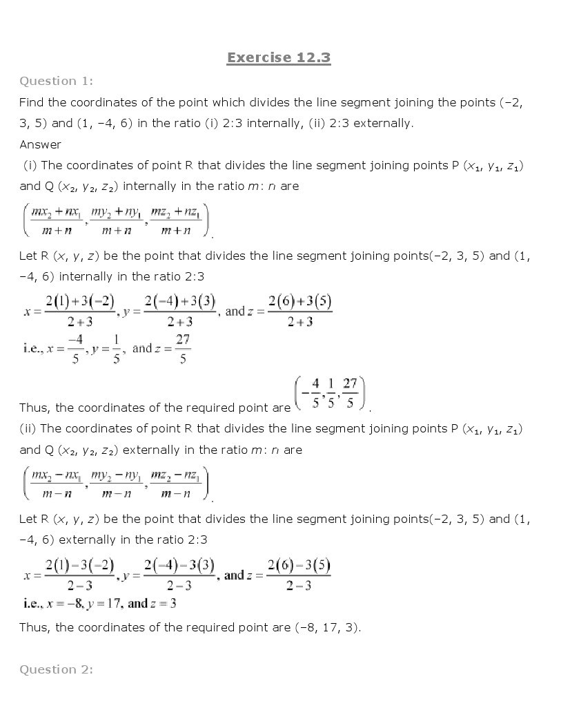 Introduction to three dimensional geometry class 11 mathematics ncert 