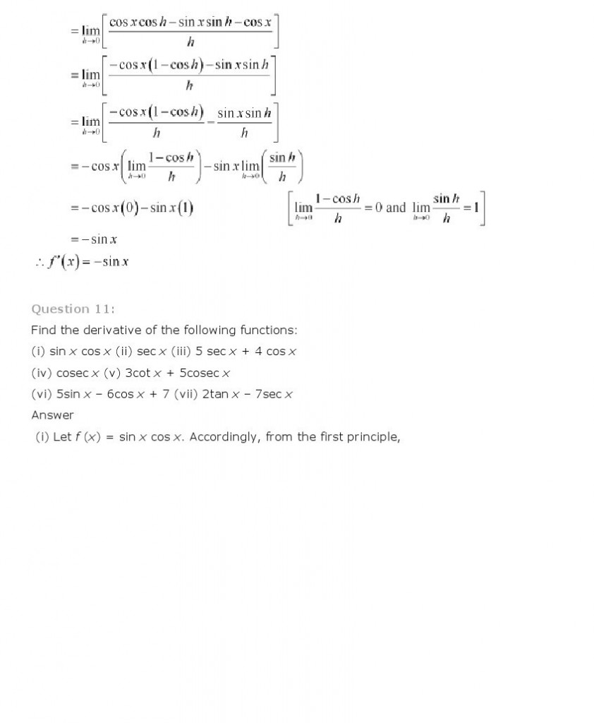 Limits And Derivatives Class 11 Mathematics Ncert Solutions