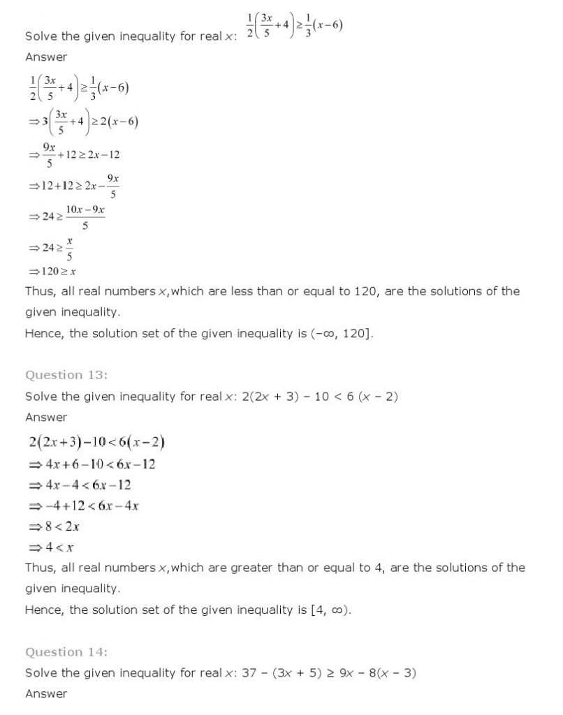 Linear inequalities class 11 mathematics ncert solutions
