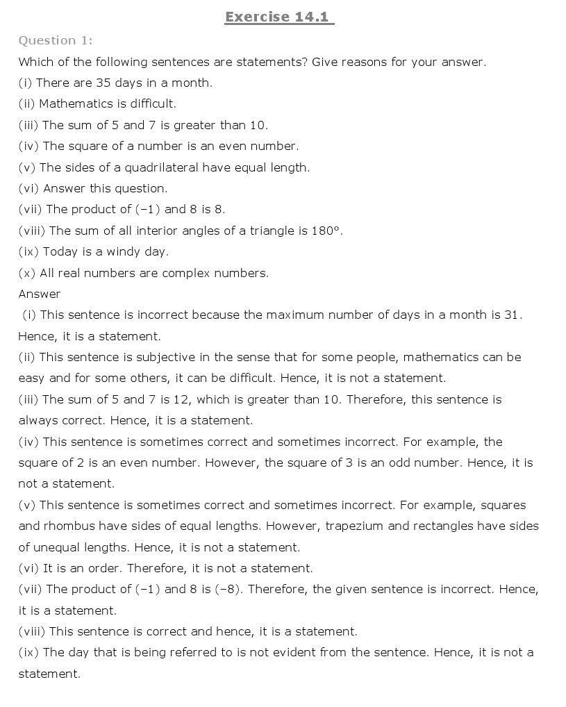 11th, Maths, Mathematical Reasoning 1