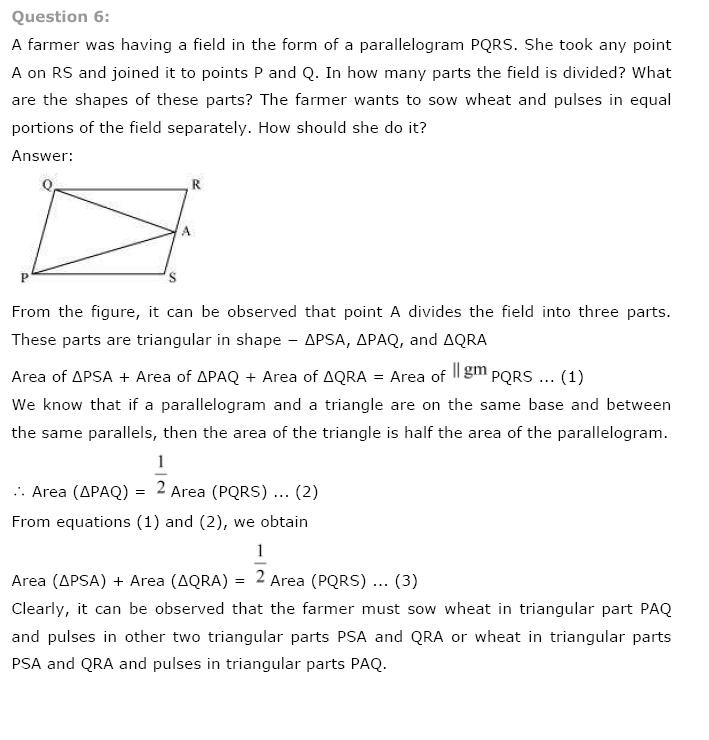 Areas of Parallelograms NCERT Solutions 10