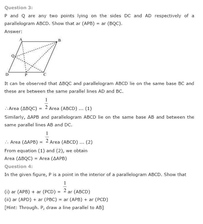 Areas of Parallelograms NCERT Solutions 6