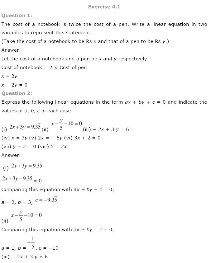 Linear Equations NCERT Solutions 1