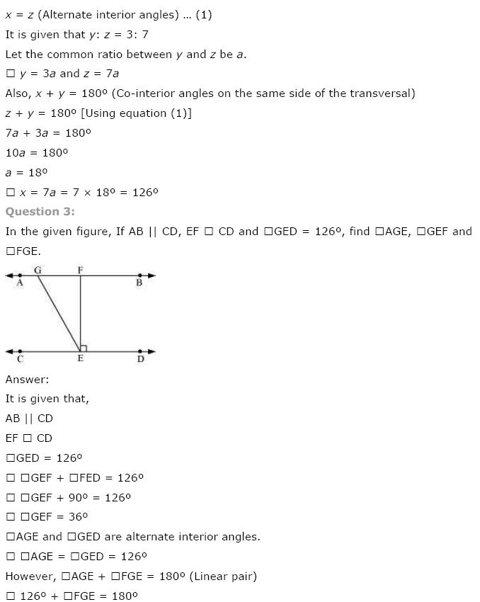 Lines And Angles NCERT Solutions 7