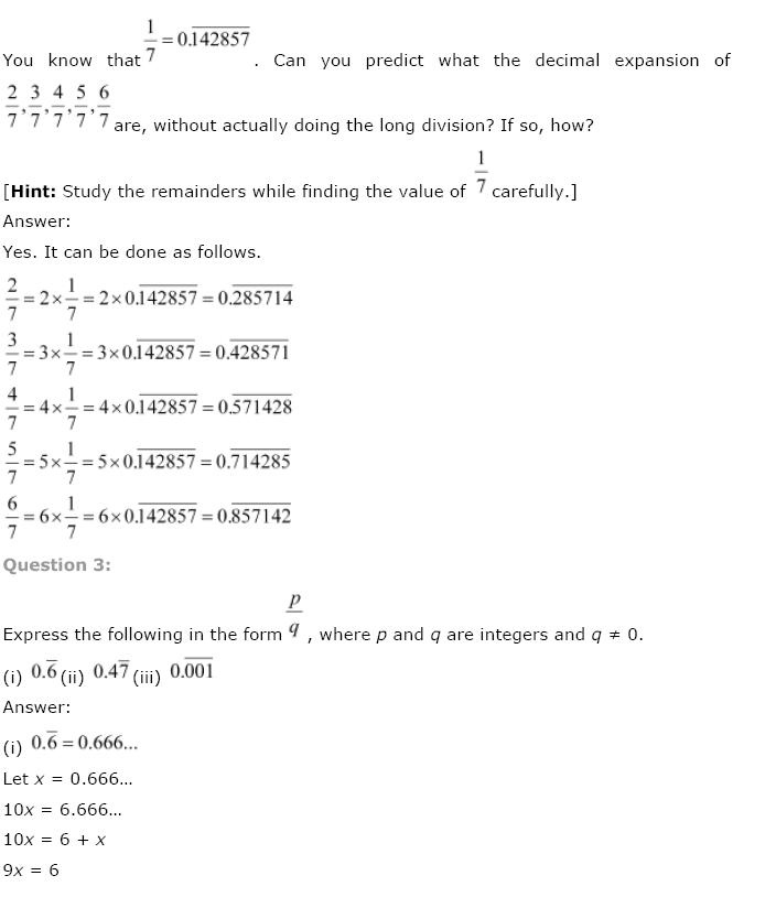 Number Systems NCERT Solutions 6