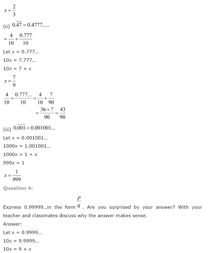 Number Systems NCERT Solutions 7