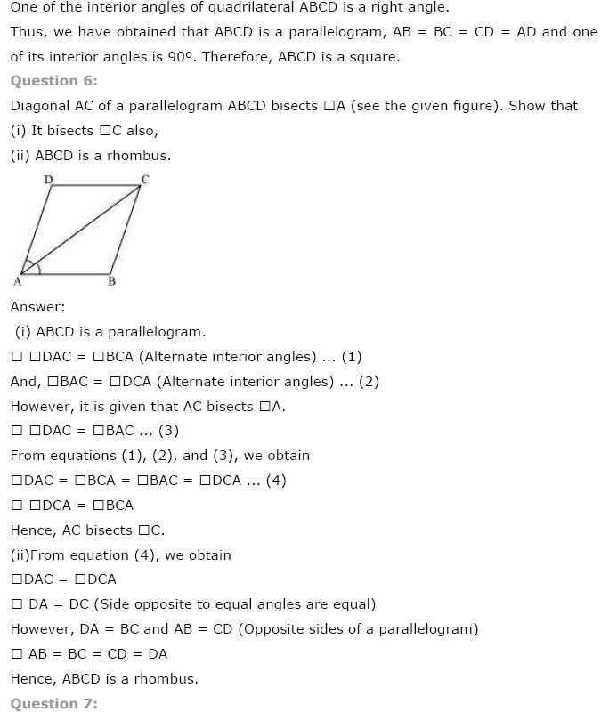 Quadrilaterals NCERT Solutions 6