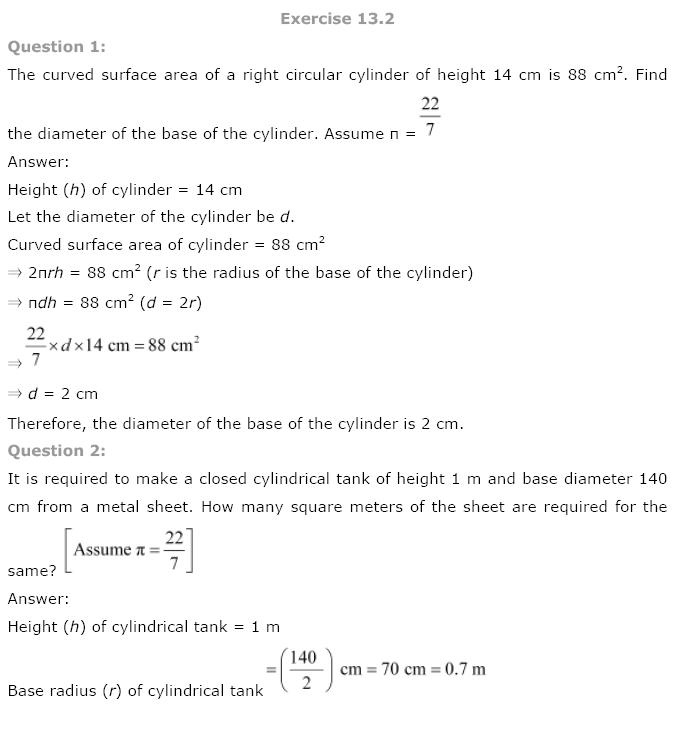 Surface Areas And Volumes NCERT Solutions 8